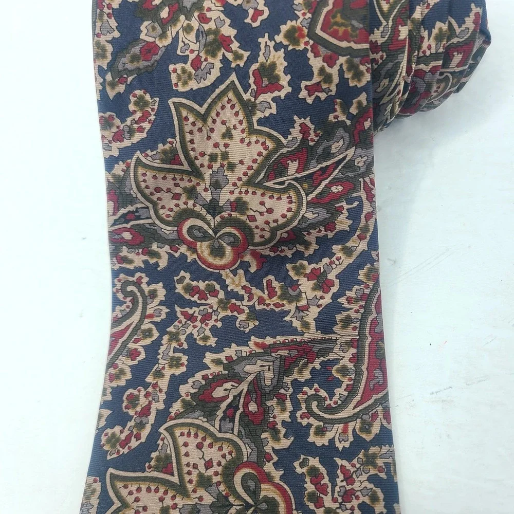 Vtg Christian Dior Monsieur 100% Silk Tie Made In USA Blue Gold Floral Paisley‎